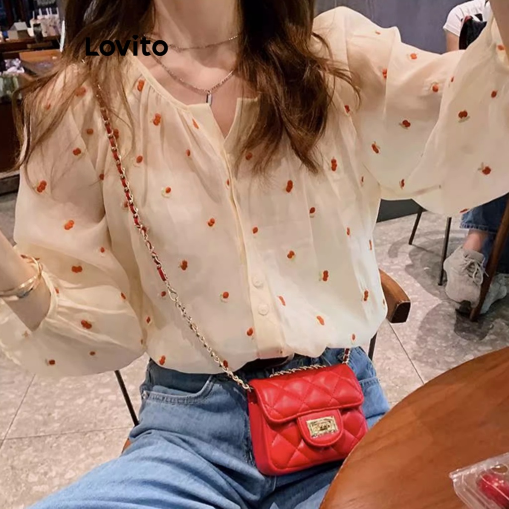 Lovito Áo Jacquard chấm bi thường ngày cho nữ LNE27296