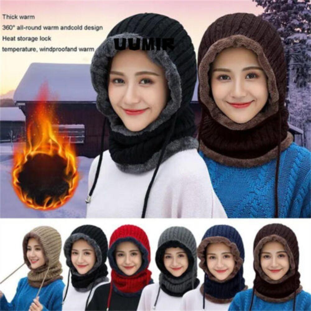 UUMIR Mũ Trùm Đầu Dệt Kim Lót Lông Cừu Kèm Khăn Choàng Thể Thao Ngoài Trời