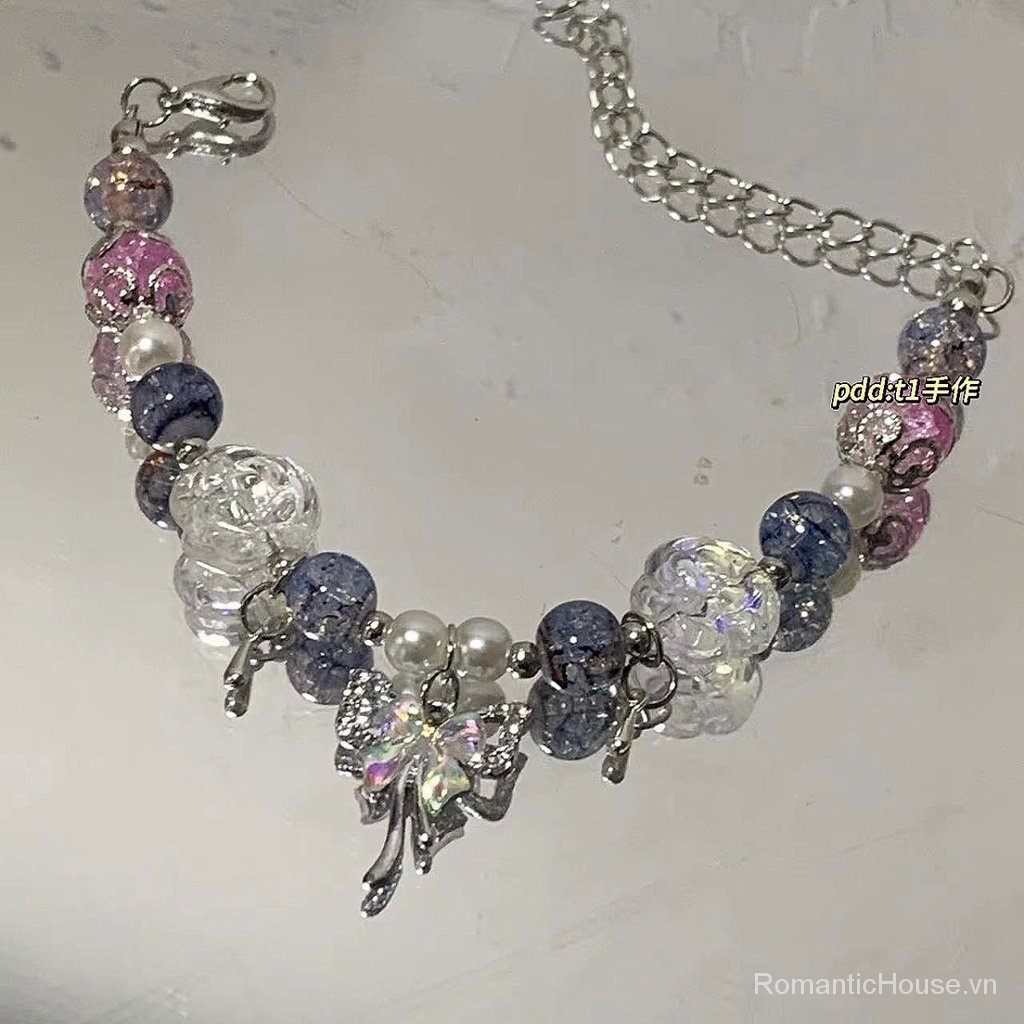 Tangyi Chính Hãng  Vòng Tay handmade Màu Xanh Dương ins