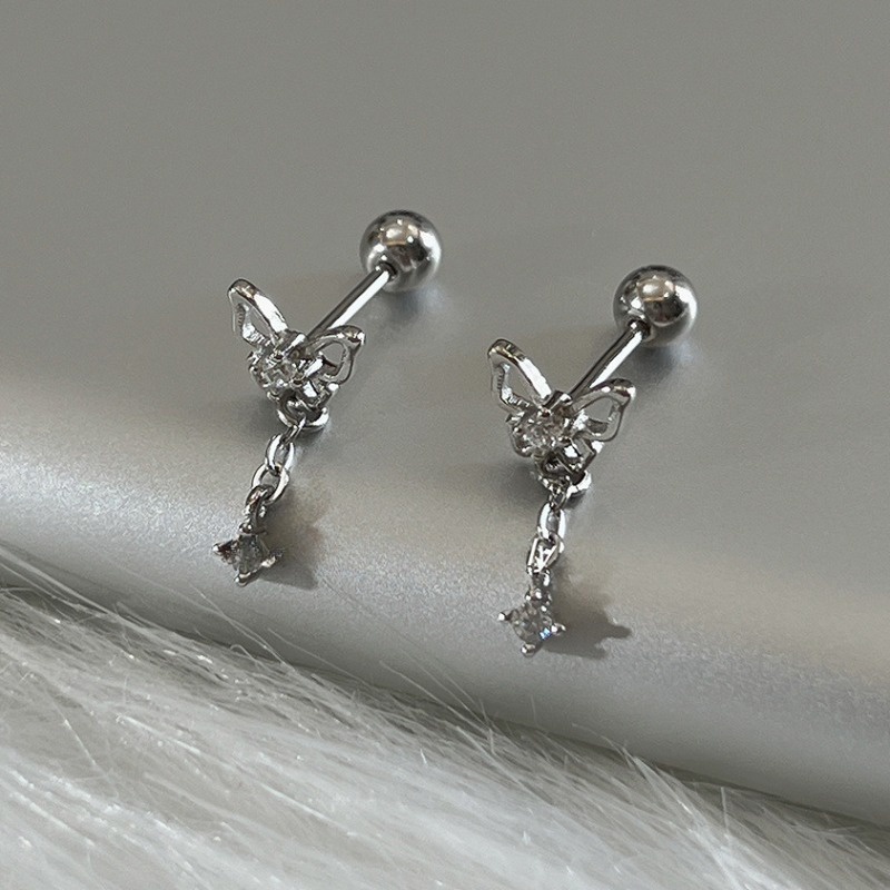 Bông Tai Mạ Bạc Dáng Dài Hình Bướm Đính Pha Lê Thời Trang Cho Nữ YR