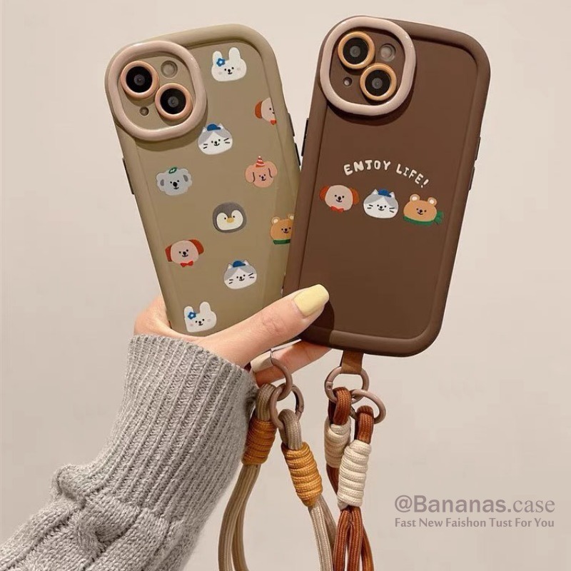 Ốp Điện Thoại Hình Gấu Dễ Thương + Dây Đeo Cho iphone 15 14 13 12 11 pro max x xr xs max 7 8 plus