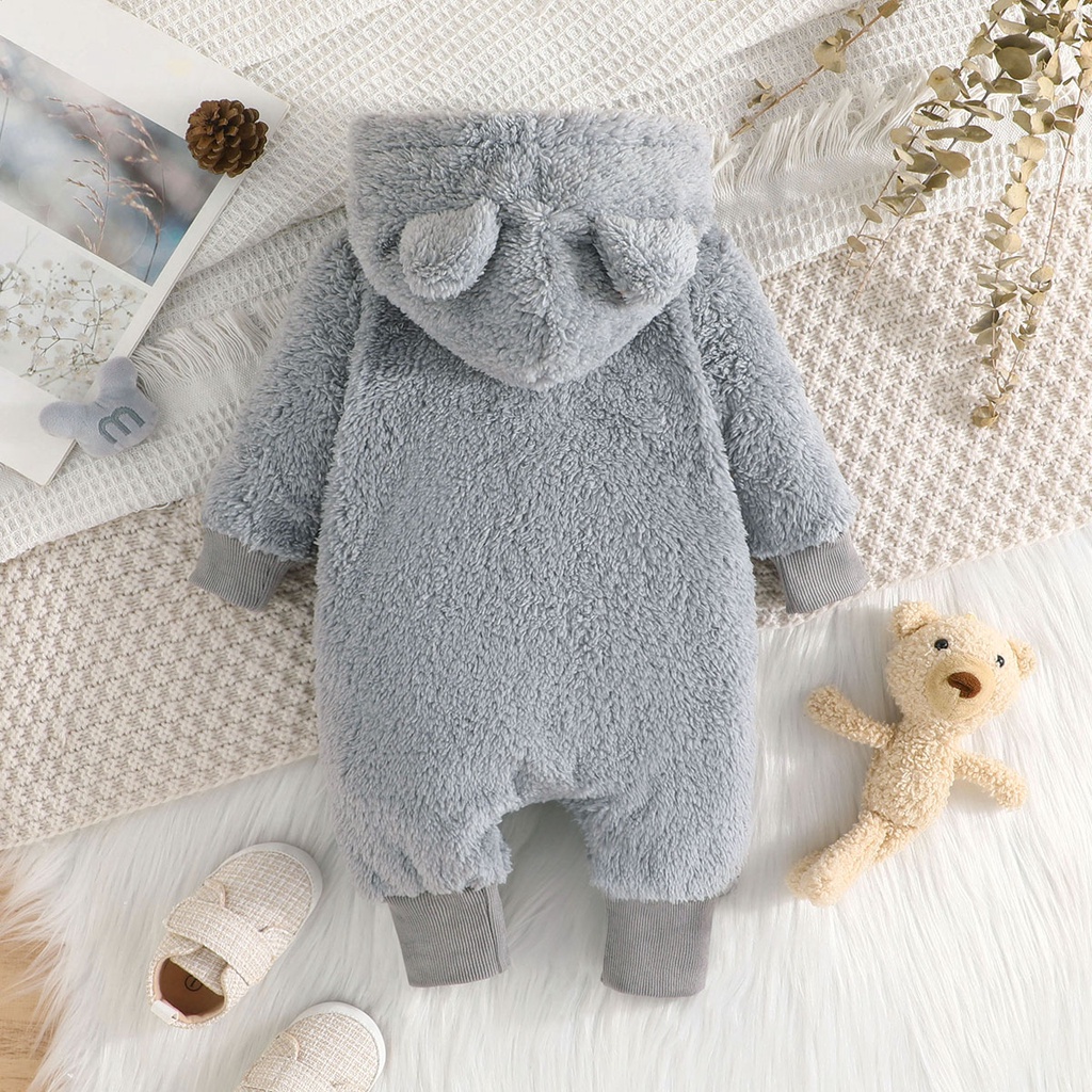 Body bé gái bé trai đồ sơ sinh từ 1 đến 18 tháng Áo Hoodie bodysuit liền thân In Họa Tiết đôi tai Gấu Hoạt Hình Giữ Ấm Mùa Đông Dễ Thương Dành dài tay quần áo cho bé trẻ em
