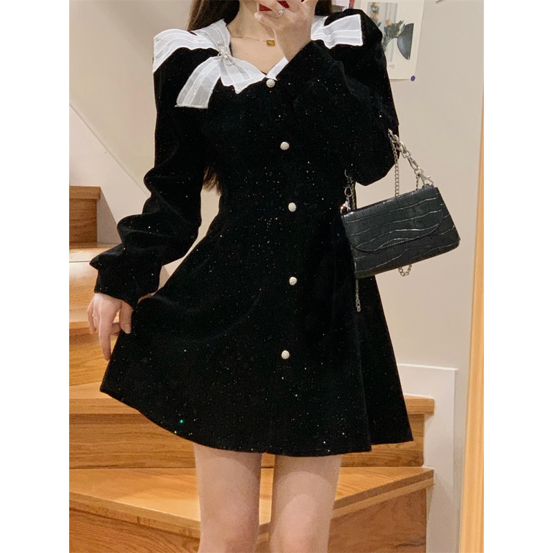 Chân Váy Nhung Lưng Cao Đính Nơ Phong Cách Giáng Sinh Năm Mới Thời Trang Thu Đông Cho Nữ