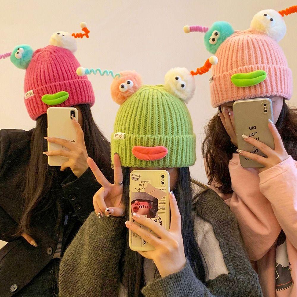 Mũ Len beanie Hình Xúc Xích Hoạt Hình Vui Nhộn Màu Kẹo Ngọt Thời Trang Thu Đông