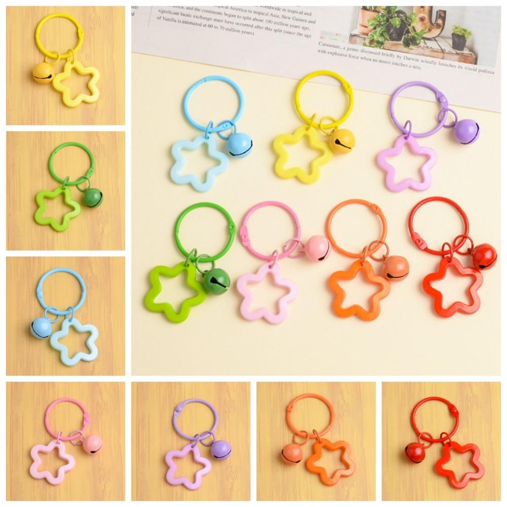 Mmluck Móc Khóa Dạng Vòng Mở Bằng Kim Loại Mặt Chuông Ngôi Sao Năm Cánh Nhiều Màu Sắc Dễ Thương