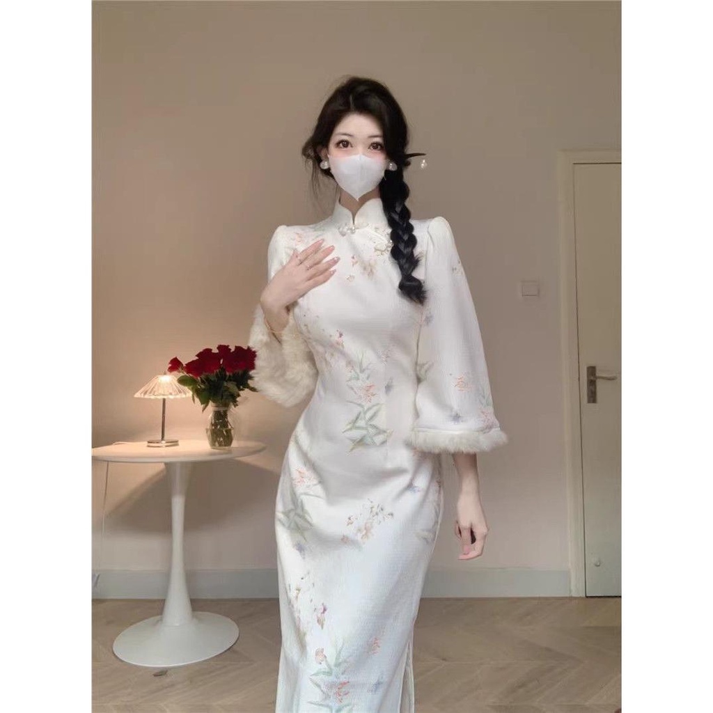 Đầm Sườn Xám Cách Tân Dáng Dài Phong Cách Trung Hoa Thời Trang Thu Đông Hàng Mới 20