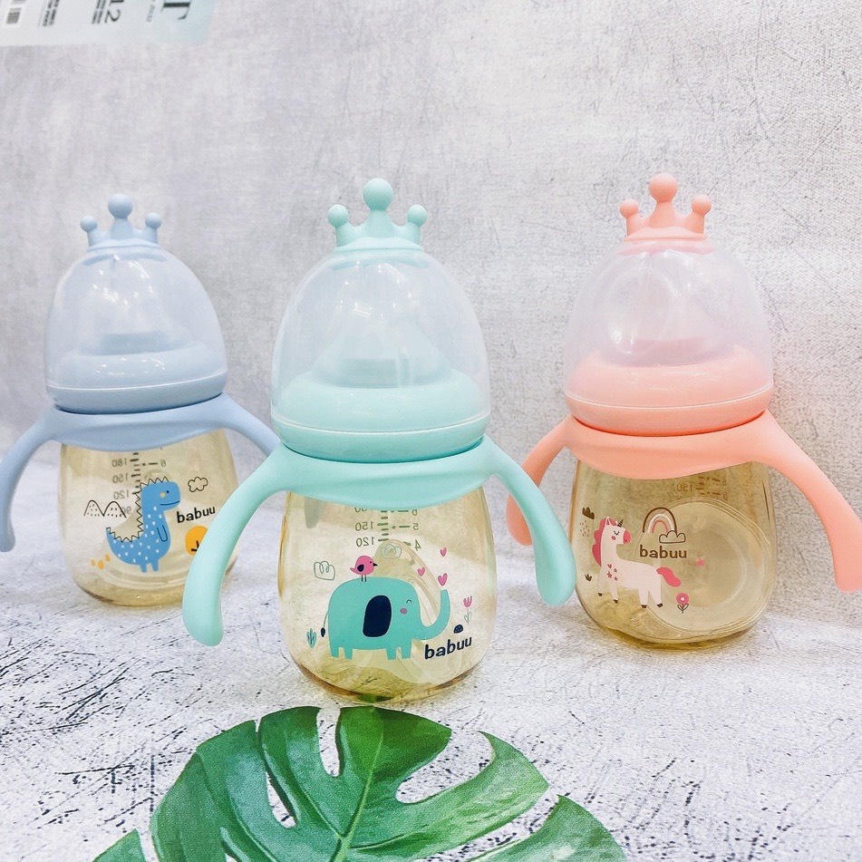 Bình sữa Vương Miện PPSU Babuu có tay cầm cho bé babyforlove