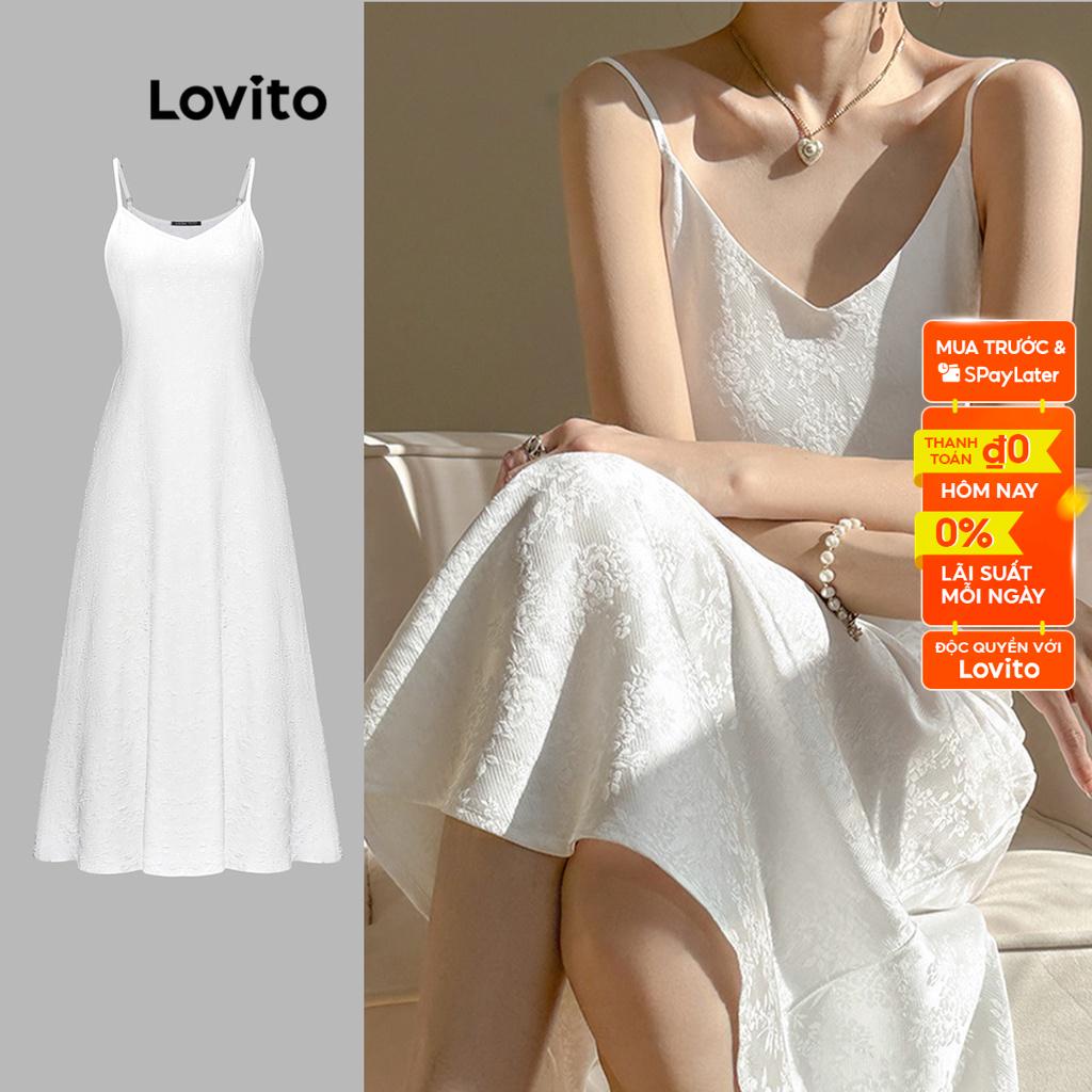 Đầm Lovito màu trơn xếp nếp thời trang thường ngày cho nữ L55AD101 (Trắng)