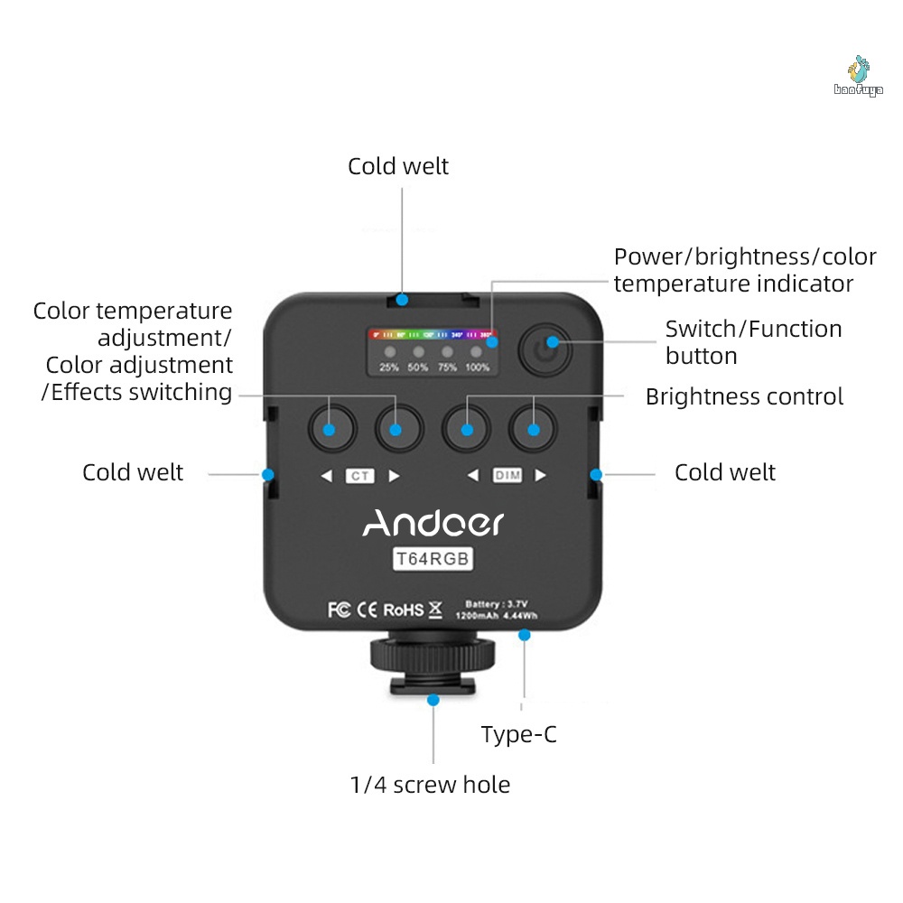 Nhiệt độ đèn 3 Hạt gắn lạnh 200 Đèn led mini chụp ảnh màu cho Co ≥ panel CRI Home 95 với Live light Shoe Streaming RGB 2500 K- 9000 K ± Andoer 65 chiếc T 64 Pocket Video Studio