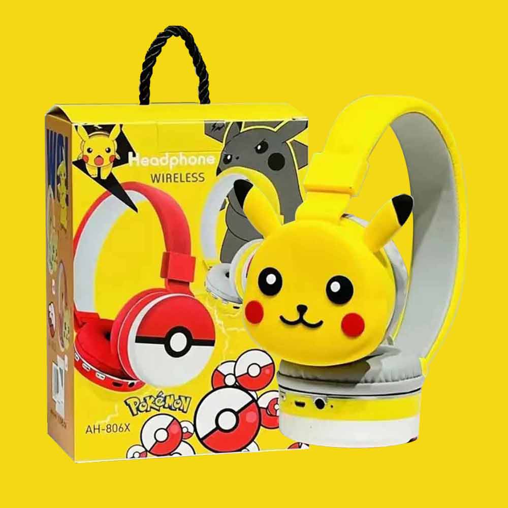 Pokemon Pikachu Bluetooth Headphone Wireless Headset Stereo Earphone Mic yellow