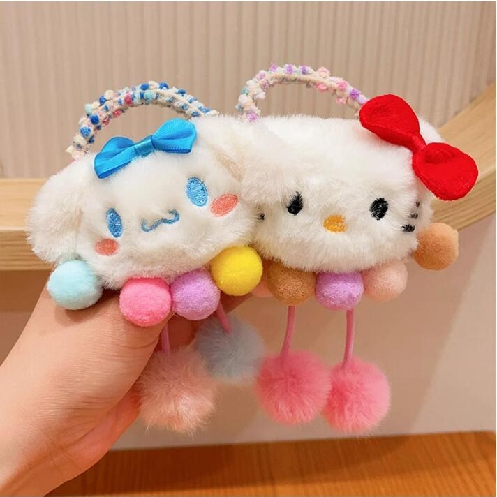 SANRIO Mới Dây Cột Tóc Cao Su Đính Bóng Lông Hoạt Hình kuromi Đáng Yêu Cho Bé Gái