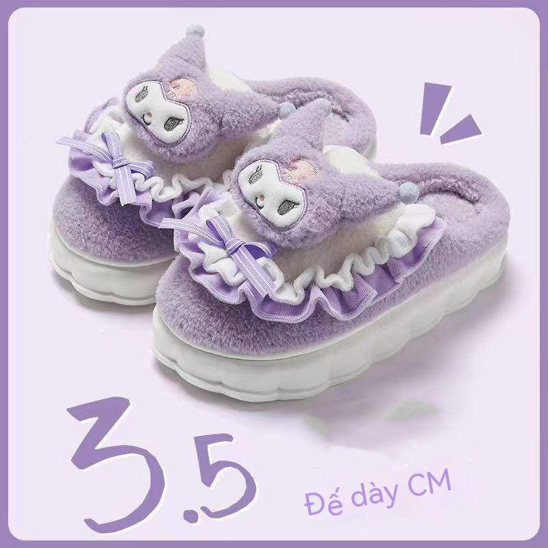 Hellokitty Dép cotton Lót Lông Cừu Dày Dặn Ấm Áp Chống Trượt Hình hello kitty Cho Nữ Vào Mùa Đông