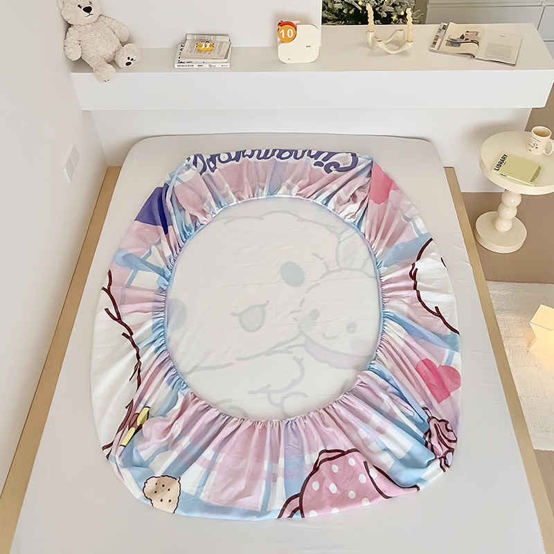 1 Ga Trải Giường Vải Nhung Giữ Ấm 360 Độ In Hoạt Hình kuromi Dễ Thương° Vỏ Bọc Ga Giường Siêu Co Giãn Có Dây Cột Đơn / queen / king