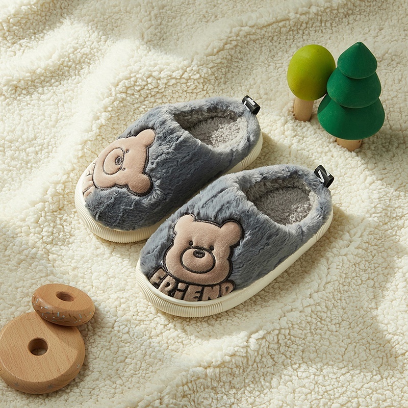 Cheerful Mario Dép Bông Đi Trong Nhà Bằng cotton Giả Lông Thỏ Siêu Ấm Hình Gấu Dễ Thương Cho Bé