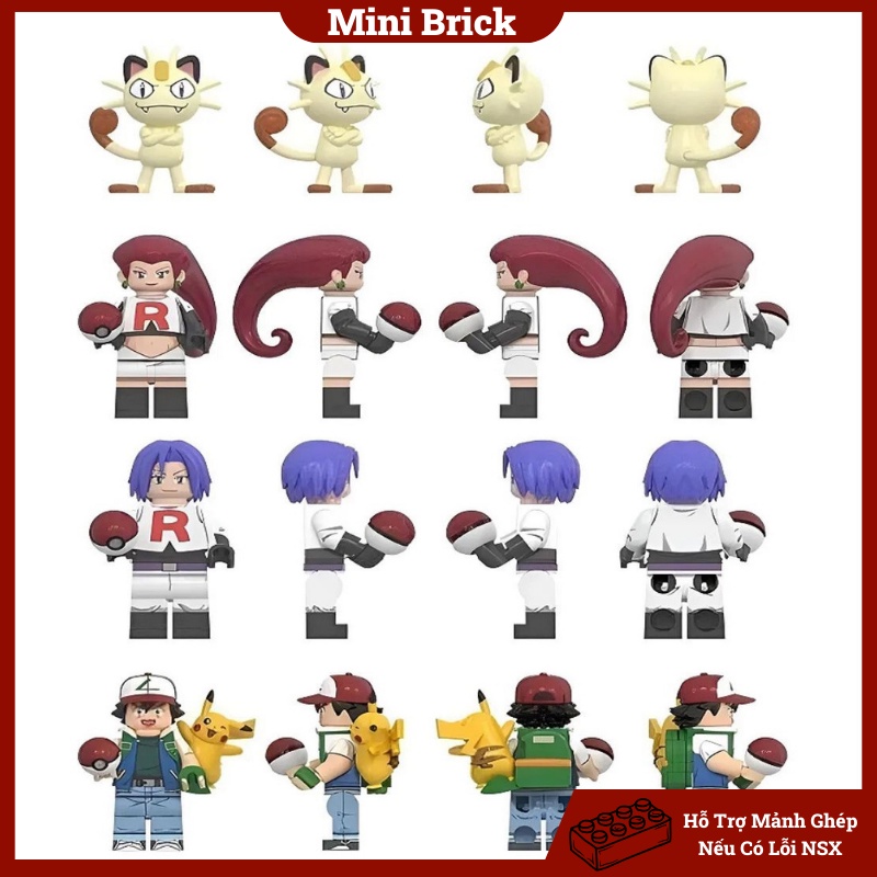 Pokemon Mô hình lắp ráp Minifigures anime manga Pikachu Satoshi Biệt đội