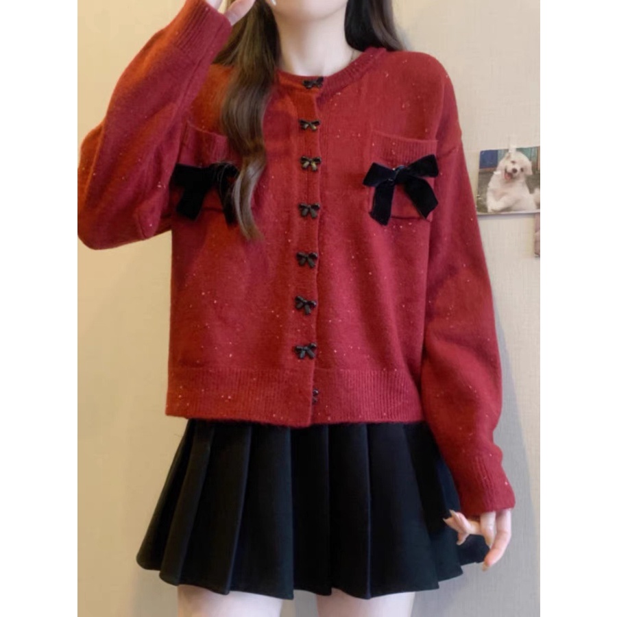 ÁO CARDIGAN LEN ĐÍNH NƠ ULLZANG