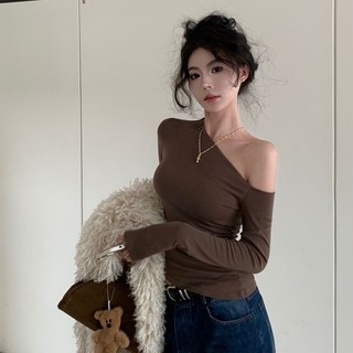 COZOK Áo Thun Tay Dài Dáng Ôm Kiểu Lệch Vai Quyến Rũ Cho Nữ