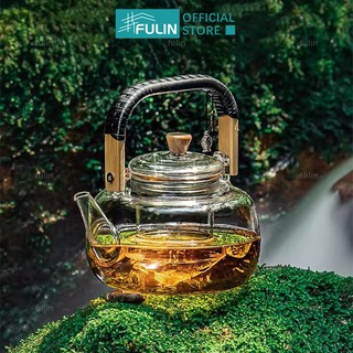 Ấm trà thủy tinh tay cầm bằng tre 1000ml