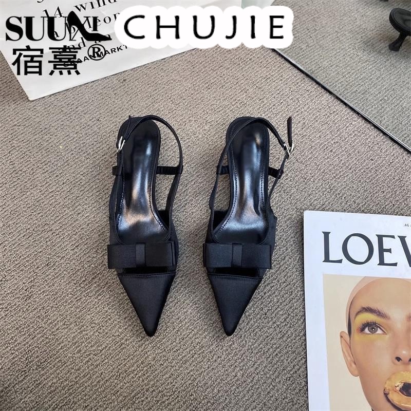 CHUJIE  dép sandal nữ đế cao giày cao gót nữ đi chơi giày sandal cao gót mũi nhọn 2023NEW mẫu mới FPD23912ED 37Z230915