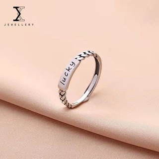 Nhẫn Bạc sterling 100% s925 Khắc Chữ May Mắn Có Thể Điều Chỉnh Kích Cỡ Thời Trang Dành Cho Nữ