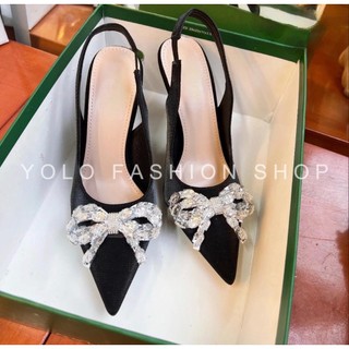 Giày Sandal Hở Gót Bít Mũi Trơn In Vân Nổi 3D ĐÍNH NƠ Gót Nhọn 9cm, Sandal Nữ Cao Gót 9 Phân Mã E21