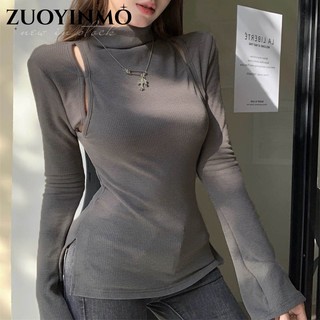 ZUOYINMO áo phông áo thun nữ croptop baby tee Xu hướng Popular Cổ điển Korean WTX2410FMO 2Z240113
