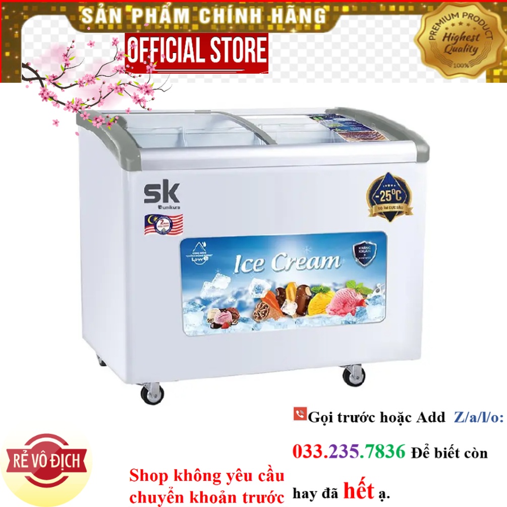 Tủ đông Sumikura SKFS-300C/FS 300L, Kính lùa cong, Dung lượng lớn, Thép sơn tĩnh điện