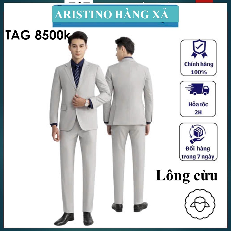 (Tag 8,5 triệu) Bộ vest Aristino B 1SU00202 dáng suông vừa Premio, chất liệu sợi lông cừu mềm nhẹ, 2
