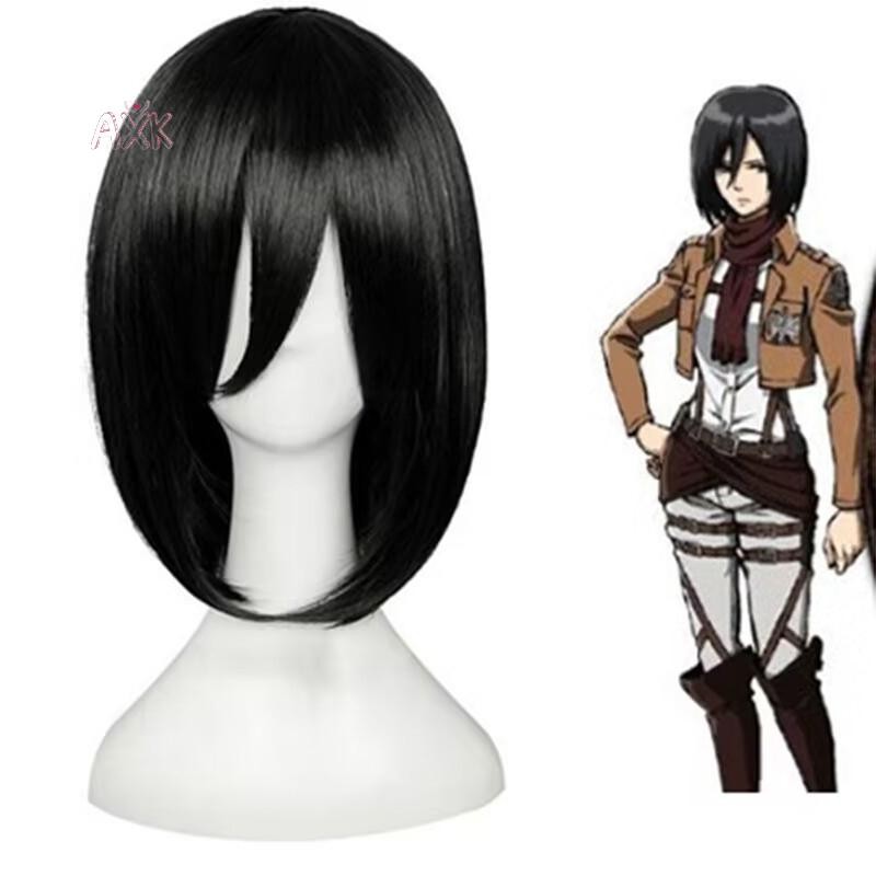 [AXK] Mikasa Ackerman Đen 30cm Ngắn Bob Cosplay Tóc Giả Anime Cos Chịu Nhiệt Cosplay Tóc Giả + Tóc G