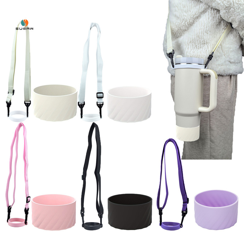 Tay cầm chai nước Dây đeo và Tumbler Silicone Boot Tumbler Dây đeo vai Chai nước Boot cho Stanley Tu