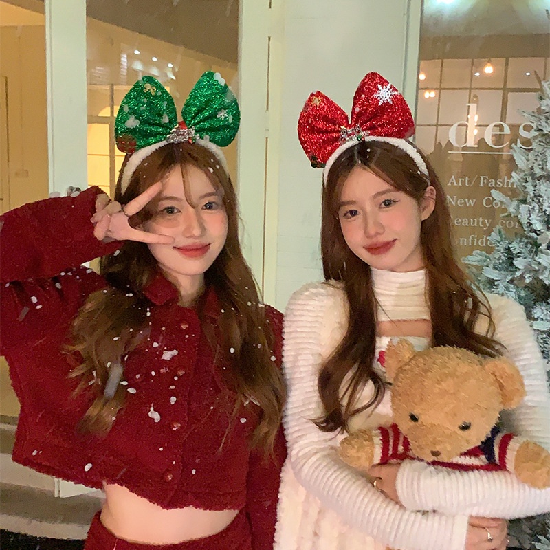 Băng Đô Cài Tóc Đính Nơ To Bằng Vải Lông Trang Trí Tiệc Giáng Sinh Dành Cho Bạn Nữ