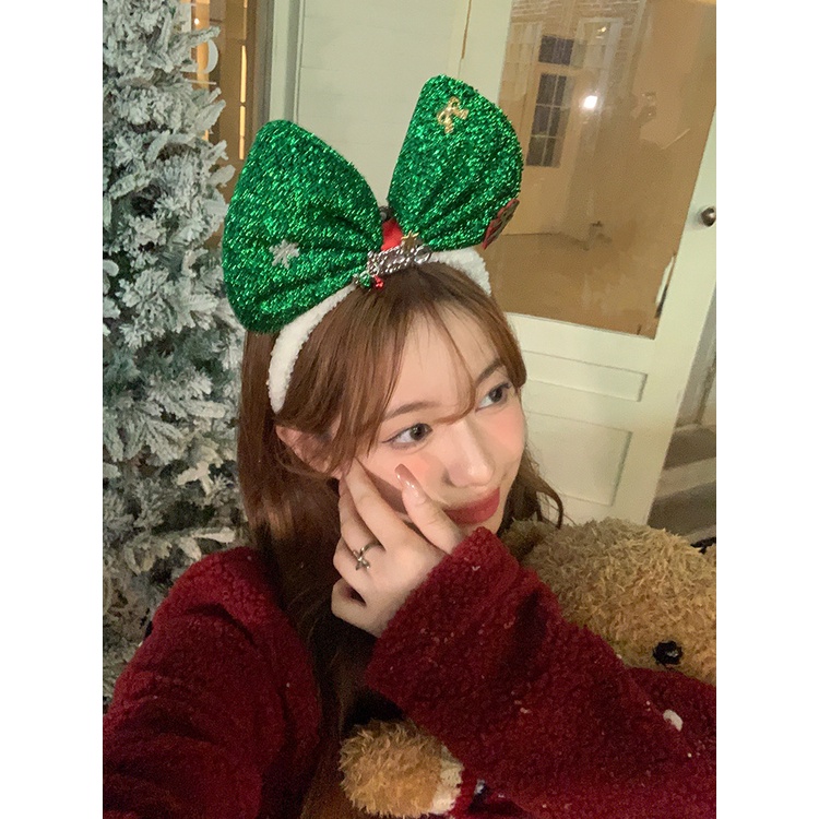 Băng Đô Cài Tóc Đính Nơ To Bằng Vải Lông Trang Trí Tiệc Giáng Sinh Dành Cho Bạn Nữ