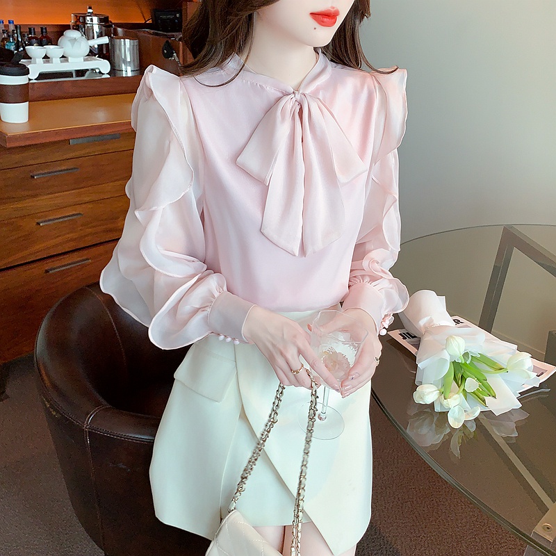Áo Sơ Mi chiffon Tay Dài Phối Nơ Thời Trang Dành Cho Nữ