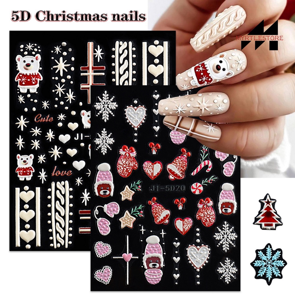 Myrtlestore Nhãn Dán Móng Tay 5d Hình Bông Tuyết Giáng Sinh Dễ Thương Lâu Trôi Dễ Sử Dụng Cho Nữ Và Phụ Nữ