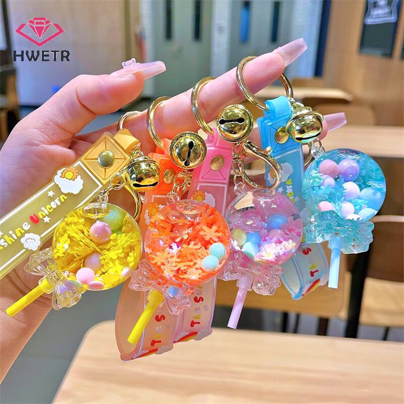 Hwetr Móc Khóa acrylic Hình Kẹo Mút Phối Cát Lún Nước Lấp Lánh Thời Trang Mùa Hè Cho Nữ Mới