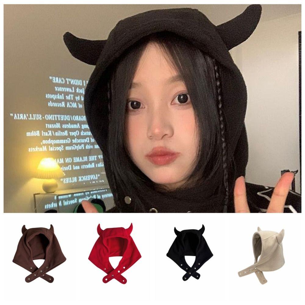 Mũ Lưỡi Trai Vải cotton Màu Đen In Hình Quỷ Bảo Vệ Tai Kiểu Nhật Bản Thời Trang Mùa Đông Cho Nam / Nữ