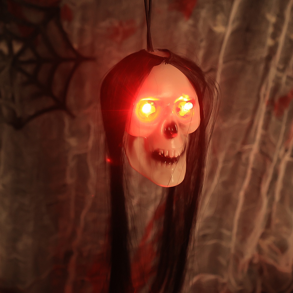 Bộ Tóc Giả Đầu Lâu / Đèn led Dài Hóa Trang halloween Với Đèn Chùm Đầu Lâu Ma / Đèn Mắt Đỏ Rực Rỡ Trang Trí Nhà Kinh Dị