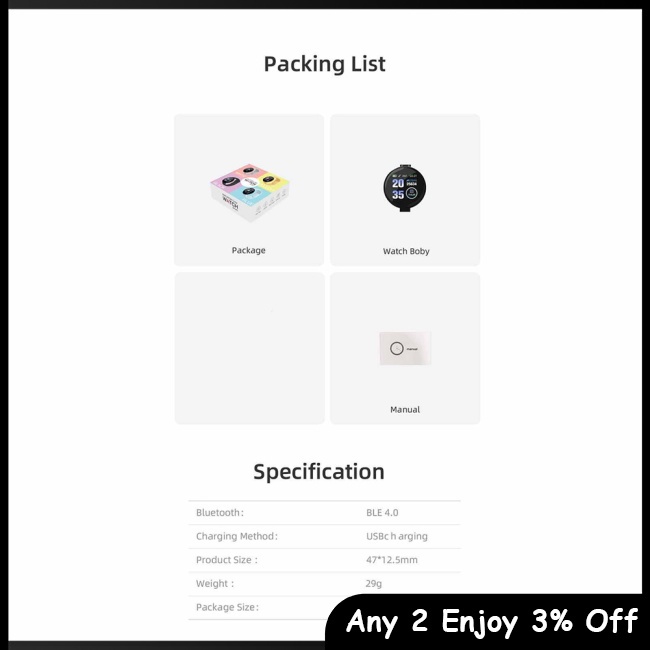 Zevaret Đồng Hồ Thông Minh d18s Màn Hình 1.44 inch 90mah bluetooth 4.0 Theo Dõi Giấc Ngủ