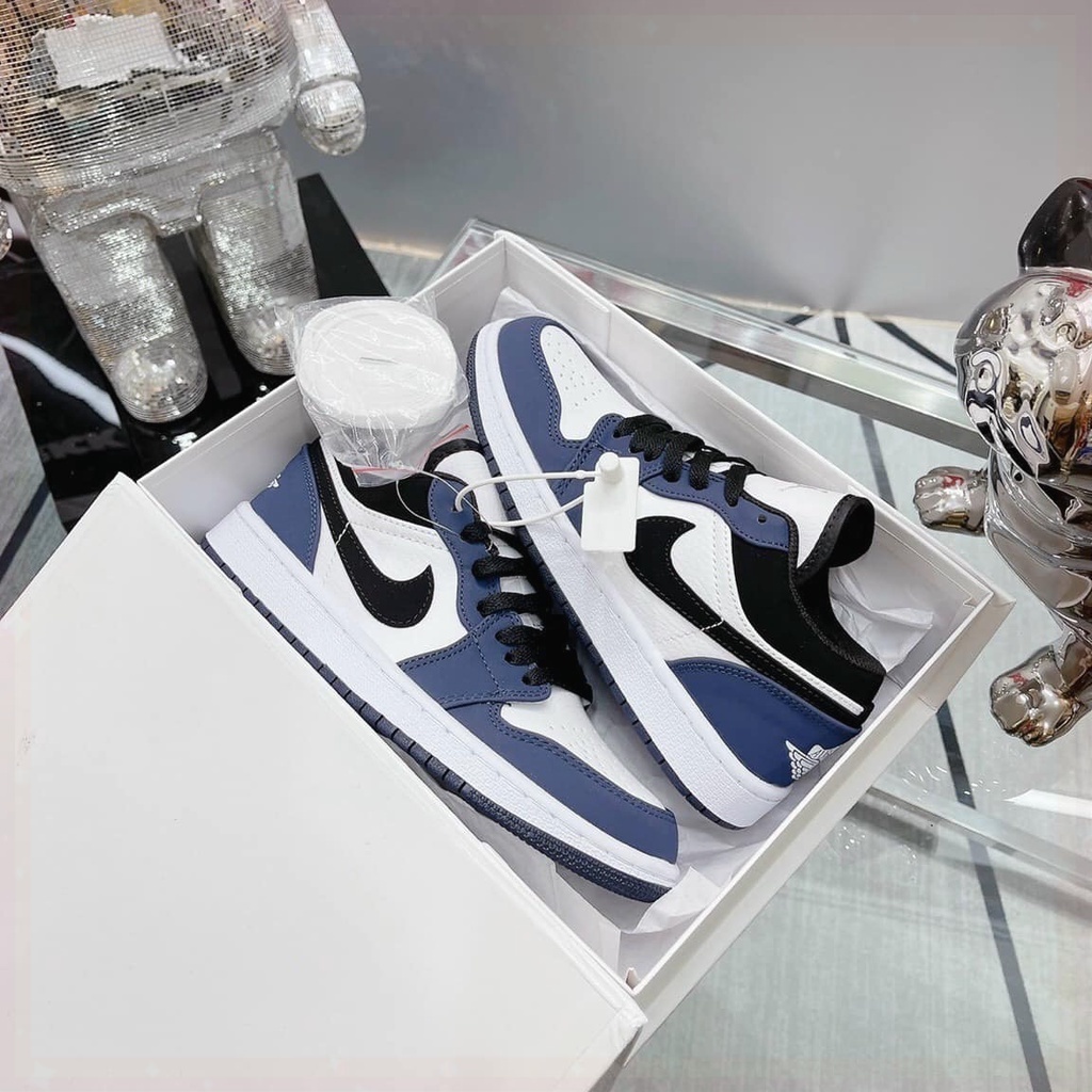 Giày thể thao jordan cổ thấp xanh navy cao cấp, Giày jordan low 1 thấp cổ màu xanh than nam nữ full 
