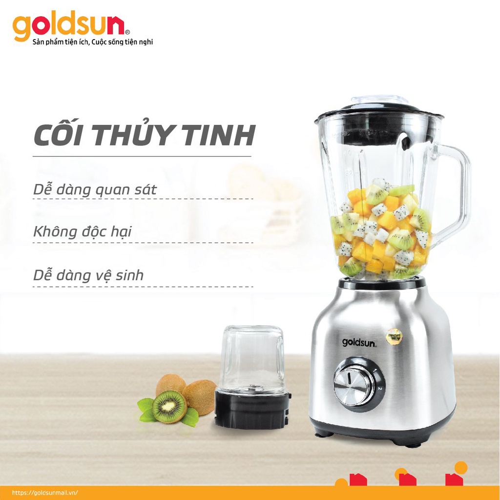 Máy xay sinh tố Goldsun GBL4140 công suất 500W 2 cối xay thủy tinh cao cấp lưỡi dao 6 cánh inox không gỉ, bảo hành 12T