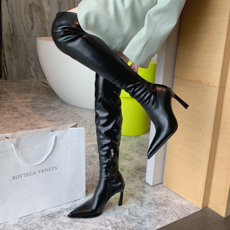 Giày Bốt Mỏng Cao Qua Gối Mũi Nhọn Co Giãn Thời Trang Mùa Thu 2023 Cho Nữ