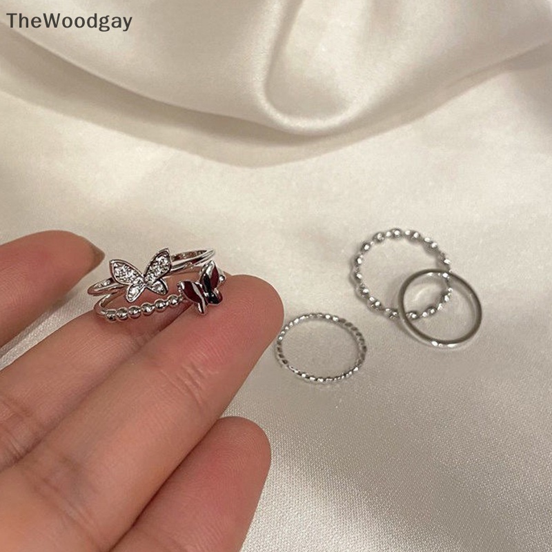 Bộ 4 Nhẫn Hình Bướm Xoắn Có Thể Điều Chỉnh Thời Trang Dành Cho Nữ