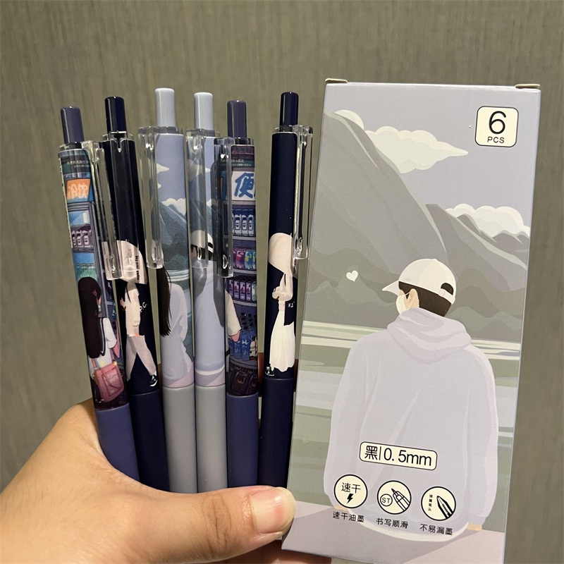 6 Bút Mực Đen Ngòi 0.5mm Cho Học Sinh, Văn Phòng