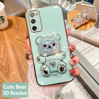 ốp lưng samsung s20 fe s20 ultra s20 plus s20 Ốp Điện Thoại tpu Dẻo Mạ Màu 3D In Hình Gấu Nhỏ Đáng Yêu Có Giá Đỡ Cho samsung s20 fe s20 ultra s20 plus s20