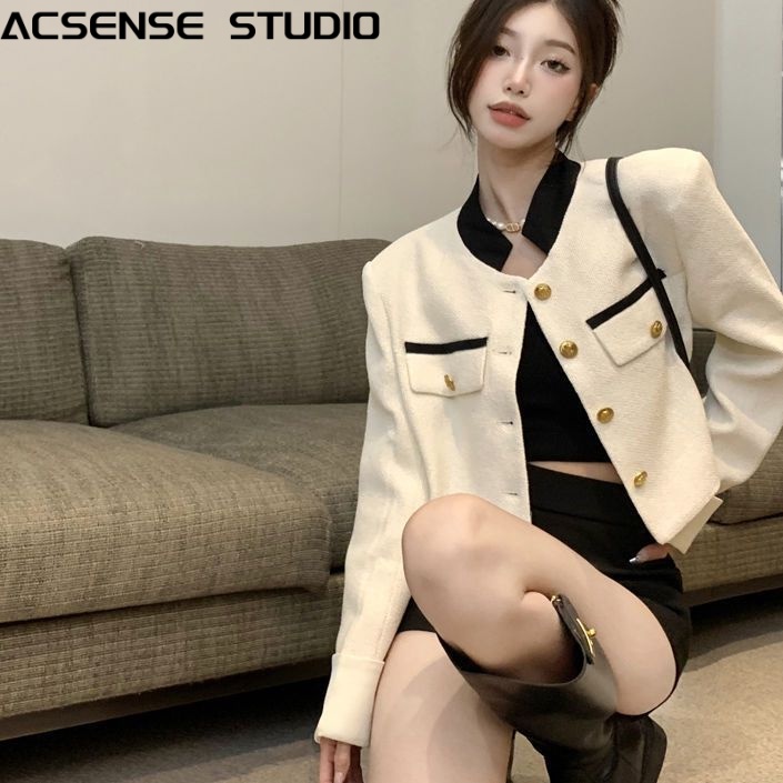 ACSENSE STUDIO áo khoác dù áo dạ tweed thu đông nữ New Style High-quality Thoải mái Korean WJK2390ZC937Z230914