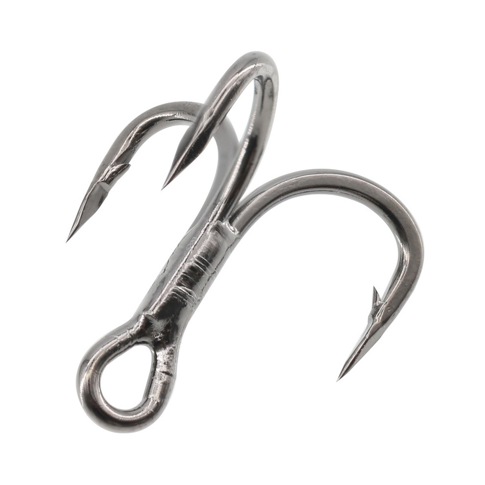 Set 10 / 6 Lưỡi Câu Cá Ba Lưỡi Câu Bằng Thép Cacbon Màu Đen # 2 # 4 # 6 # 8 #