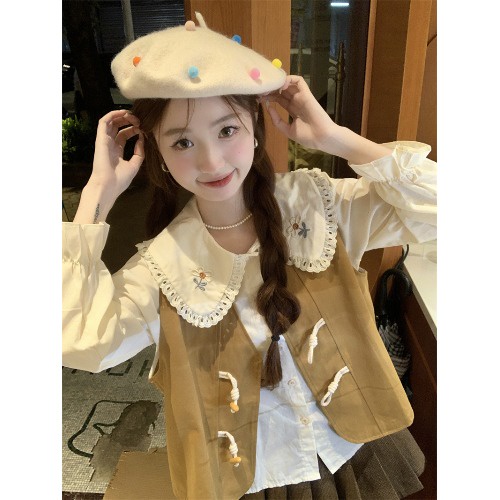 Áo Sơ Mi Tay Dài Dáng Rộng Cổ Búp Bê Thêu Họa Tiết Phong Cách retro Thời Trang Mùa Thu Cho Nữ