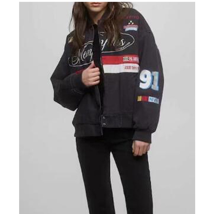 Zara Áo Khoác bomber cotton Tay Dài Cổ Tròn Thêu Họa Tiết 23 Màu Tương Phản Thời Trang Mùa Thu Cho Cặp Đôi