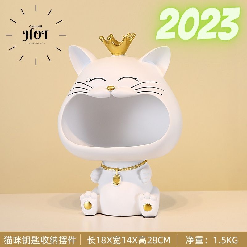 Decor Để Bàn "Mèo há miệng" đựng chìa khóa trang trí phong cách Bắc Âu