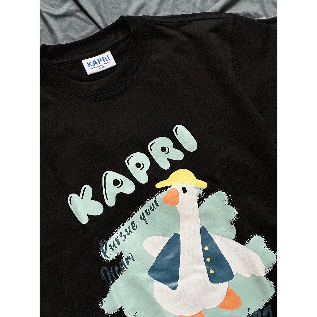 Kapri - Pursue your dream tee/Black-Cream - Áo thun unisex nam nữ hình con vịt 100% cotton 2 chiều 250GSM màu đen - kem